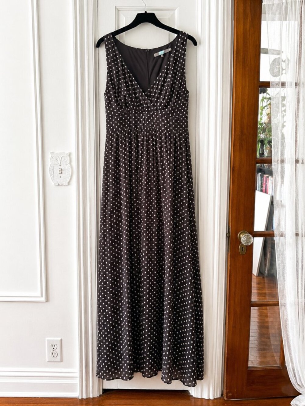 Anthropologie Eva Franco Black White Polka Dot Maxi Dress Size 14